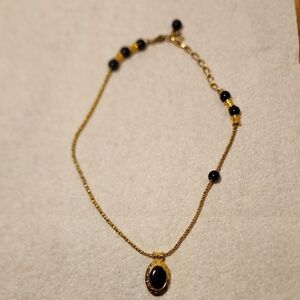 Vtg. Liz Claiborne Black Lucite Gold Tone Hieroglyphics Necklace egyptian style